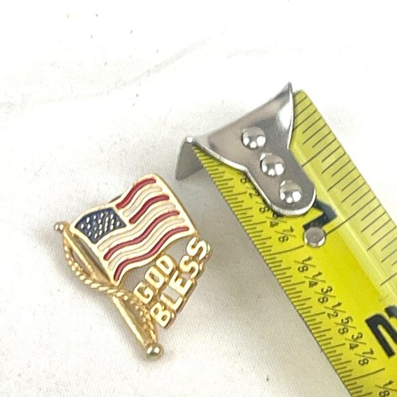 God Bless American Flag Gold Lapel Pin With Red White & Blue Enamel Patriotic Ac - Picture 3 of 7